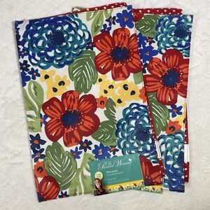 Pioneer Woman Dazzling Dahlias Placemats Set Of 2 Reversible Floral Polka Dot